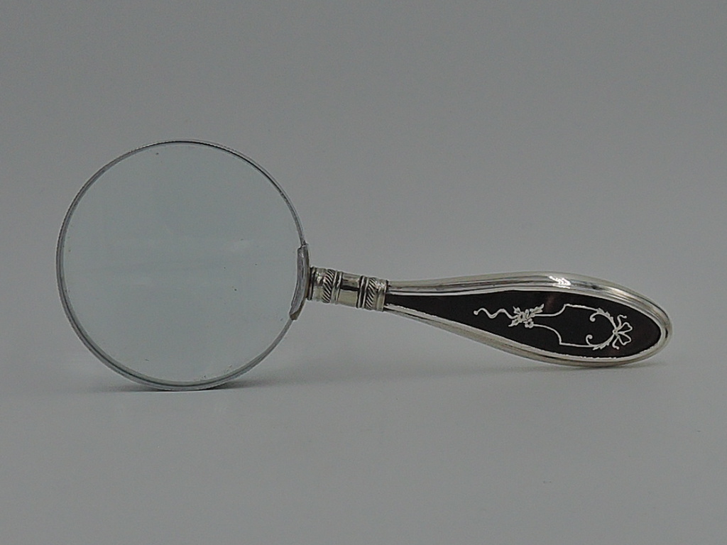 Antique English Sterling Silver & "Faux" Tortoiseshell Handle Magnifying Glass 1924