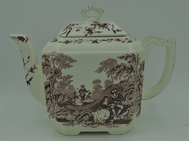 Masons Ironstone Brown Watteau Teapot Transferware