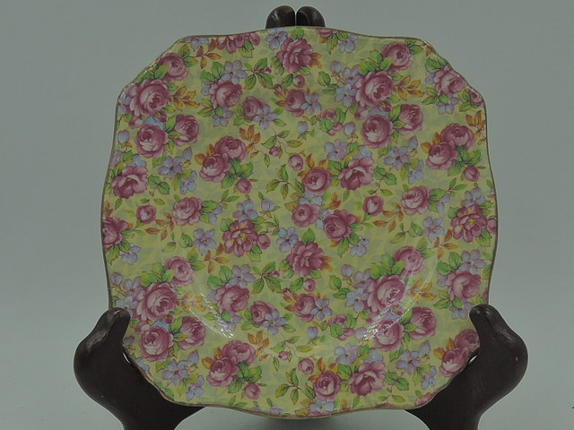 Vintage Royal Winton Chintz English Rose 6" Square Plate Bread