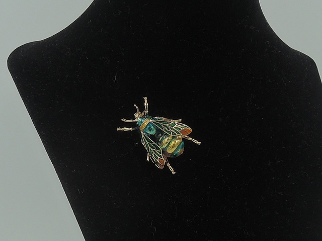 Vintage Enamel Colorful Bee Green Gold Brooch Pin