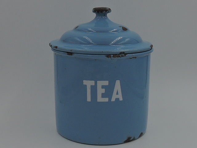 Darling Vintage French Enamelware Tea Canister Baby Blue Enamel