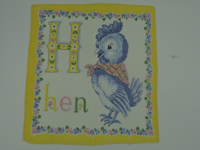 Vintage Childs Yellow H Hen Handkerchief Darling