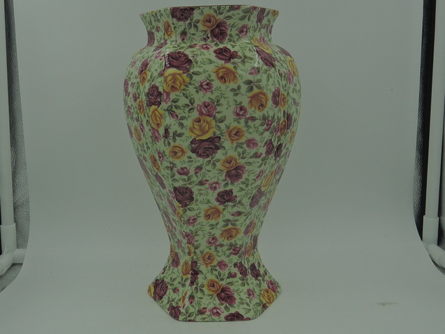 Large Crown Burslem Staffordshire Chintz Six Sided Vase Roses