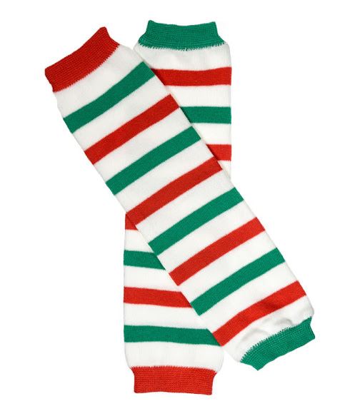 Christmas Red Green & White Stripe Leg Warmers