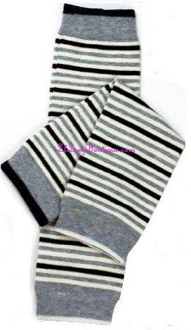 Grey Black & White Stripe Leg Warmers