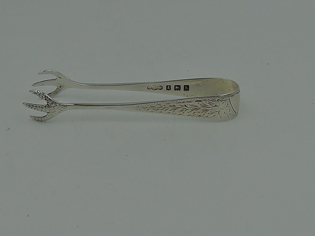 Antique English Sterling Silver Talon Claw Sugar Tongs Hallmark 1922