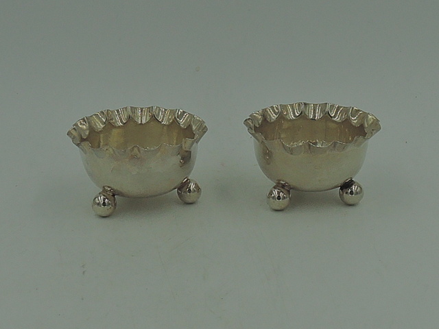 Antique Pair English Sterling Silver Open Salt Cellar Birmingham 1892